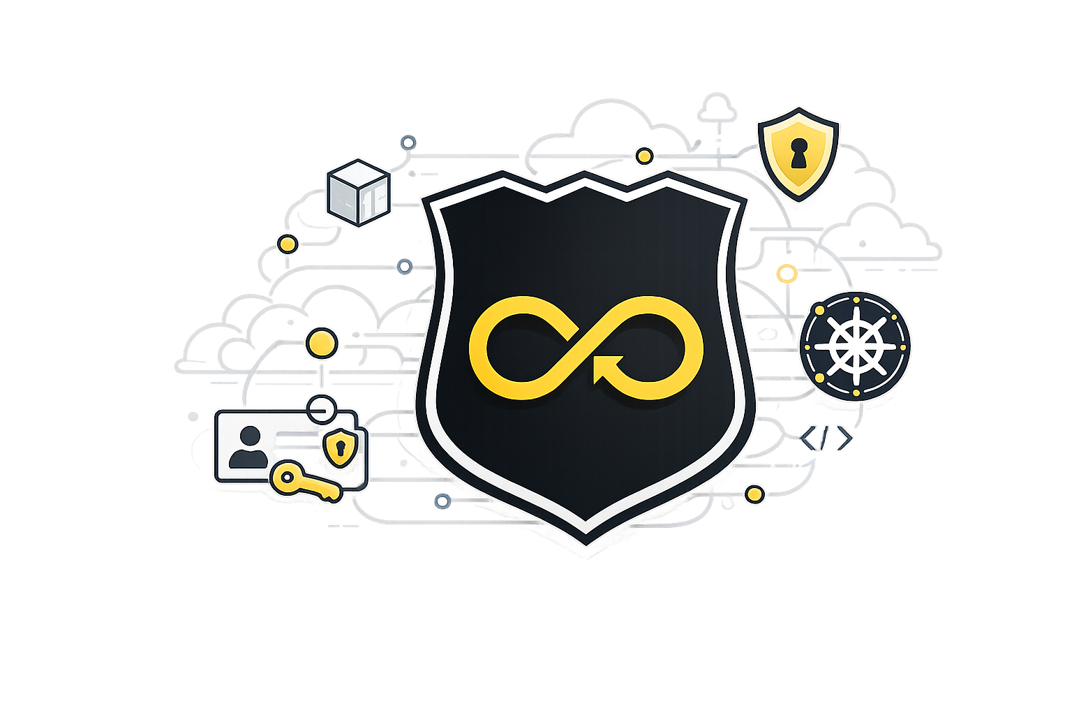 Technical illustration representing cloud security and DevSecOps infrastructure