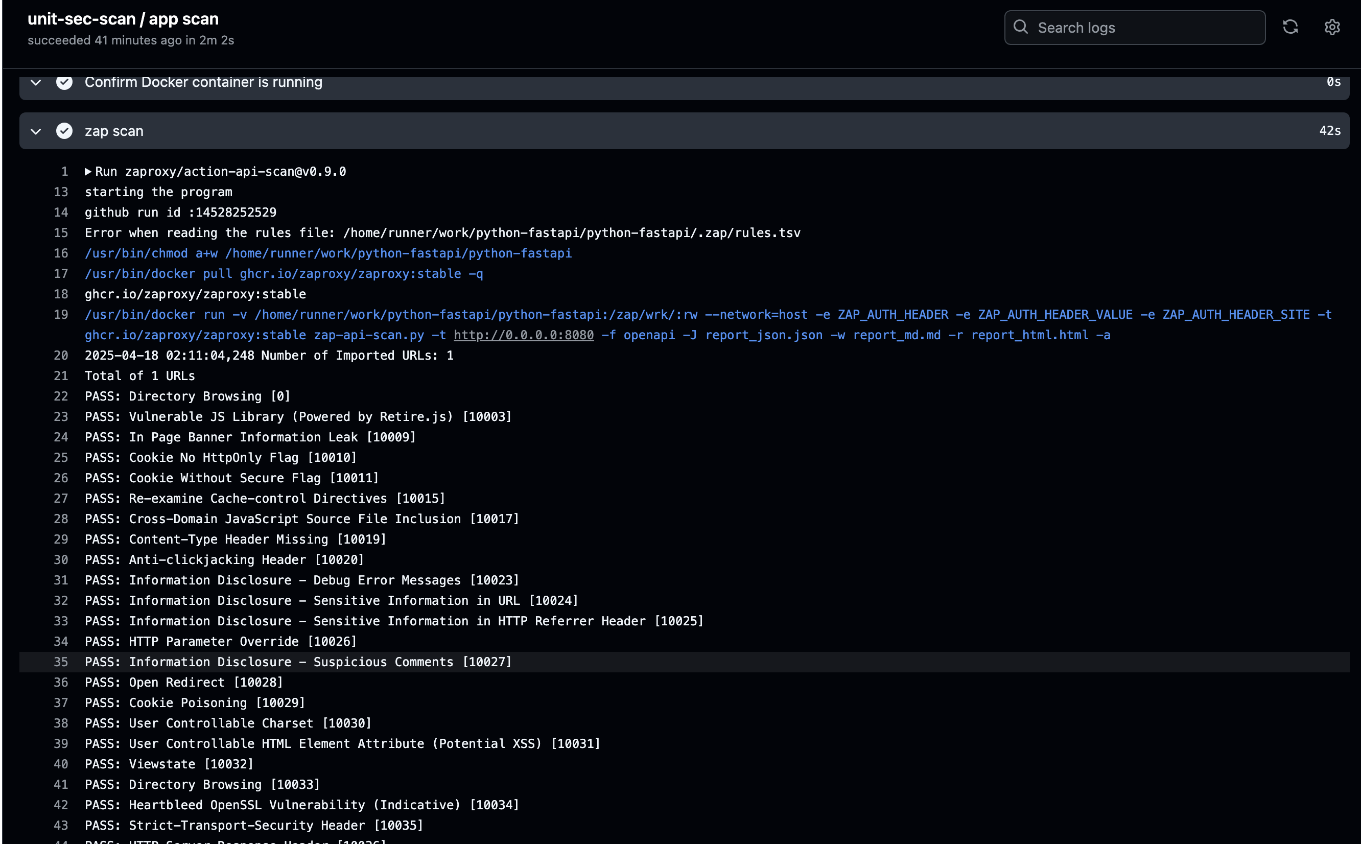 ZAP by Checkmarx Logs