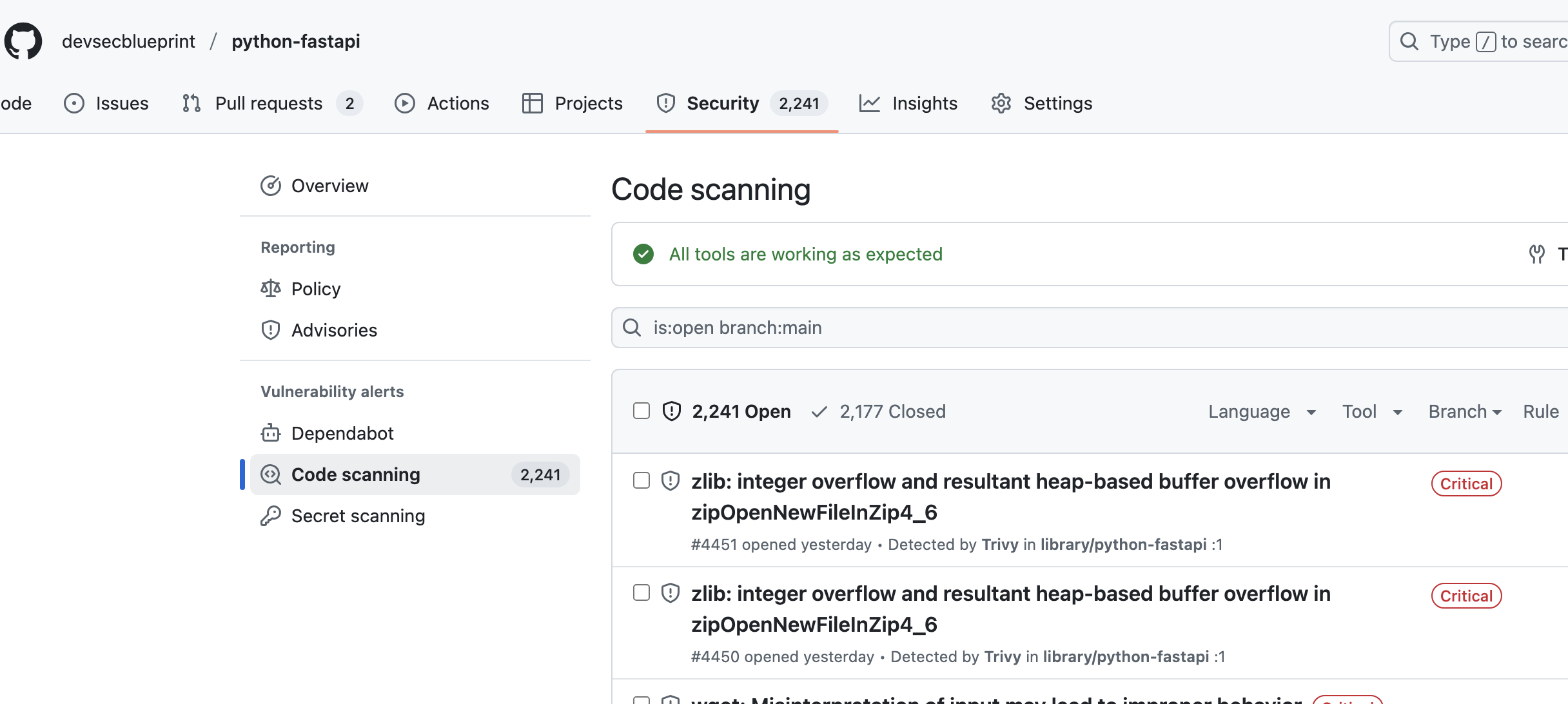 Trivy Results in GitHub